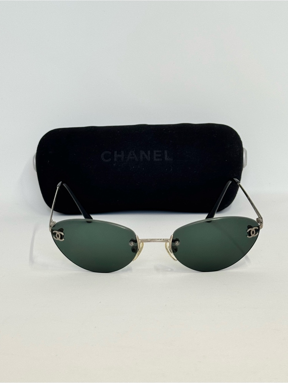 Authentic CHANEL Silver-Tone Rimless Sunglasses